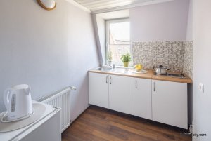 Apartamenty Sleepy3city, jeden z apartamentów, widoki na kuchnię