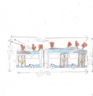 Praca Juliana Janusza, tytuł: „Trolejbus-kwietnik”, kl. I E, Szkoła Podstawowa nr 40 - wyróżnienie w kategorii klas I-III