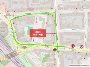 Mapa ilustrująca zmiany w ruchu w związku z naprawą nawierzchni na ul. 10 lutego
