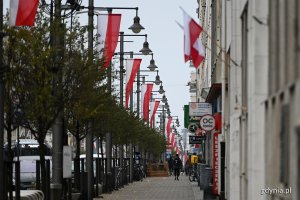 Biało-czerwone flagi na masztach i słupach ozdobią ulicę Świętojańską z okazji Święta Niepodległości // fot. Michał Puszczewicz