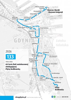 Trasa linii 133 w roku 2026 (mat. ZKM Gdynia)