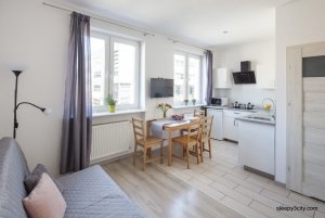 Salon z aneksem kuchennym w obiekcie noclegowym Sleepy3city - 10 Lutego 23/9a
