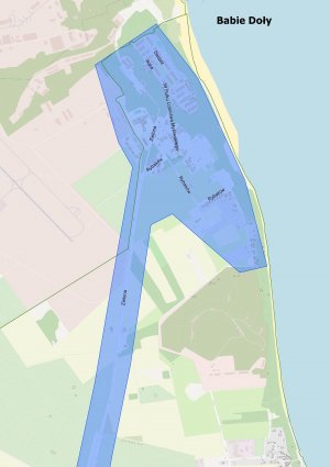 Mapa ilustrująca obszar Babich Dołów, na którym nie będzie wody w nocy z 6 na 7 listopada