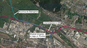 Lokalizacja planowanego wiaduktu w ciągu ulicy Puckiej, grafika UM Gdyni, Google Maps