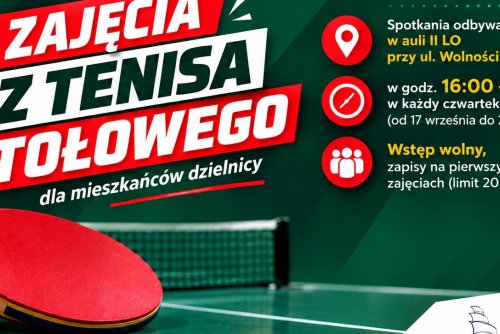 Zajęcia z tenisa stołowego na Działkach Leśnych - plakat.