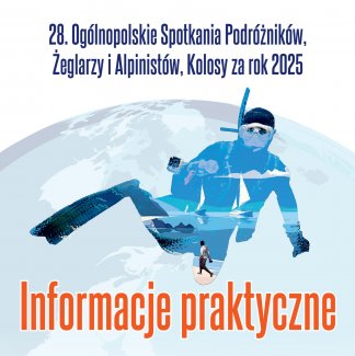 Grafika Ogólnopolskich Spotkań Podróżników, Żeglarzy i Alpinistów z napisem informacje praktyczne
