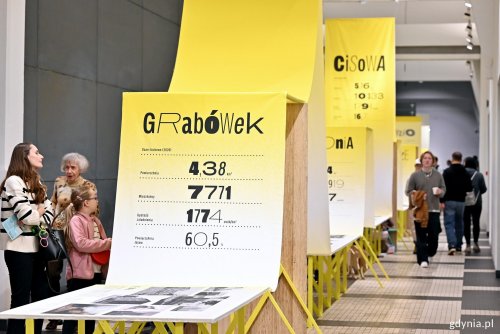 Uczestnicy wernisażu wystawy „Gen 100 – gdyński kod wspólnoty” oglądający ekspozycję w Muzeum Emigracji (fot. Magdalena Czernek)