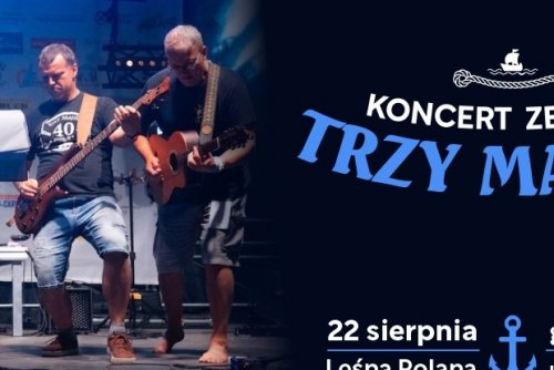 Plakat ze zdjęciem zespołu Trzy Majtki promujący koncert na Dąbrowie.