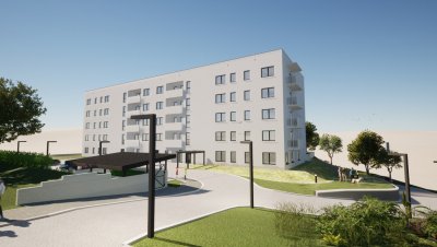 Wizualizacja przedstawiająca inwestycję przy ul. Płk Dąbka (mat. TBS „Czynszówka”)