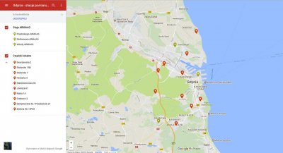 proponowane lokalizacje 10 nowych czujników powietrza w Gdyni 