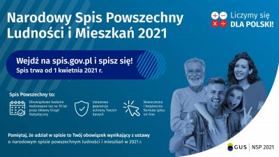 Plakat promujący Narodowy Spis Powszechny Ludności i Mieszkań 2021