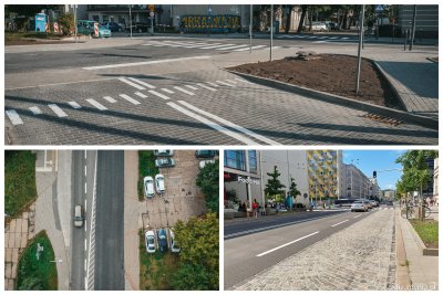 Zrealizowane prace na skrzyżowaniu ulic: Komandorskiej, Mireckiego i Wąsowicza, na ul. Hutniczej i ul. 10 Lutego