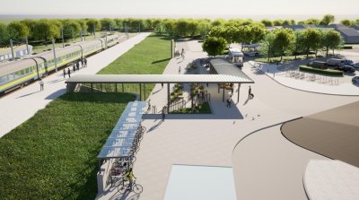 Wizualizacja architektury przy węźle Gdynia Chylonia - studio architektoniczne Restudio