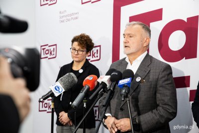 Wojciech Szczurek – prezydent Gdyni i Magdalena Czarzyńska-Jachim – była wiceprezydentka Sopotu, prezeska stowarzyszenia „Sopot dla Ciebie” podczas konferencii zarządu i członków „Ruchu Samorządowego – TAK! Dla Polski” // fot. Przemysław Kozłowski