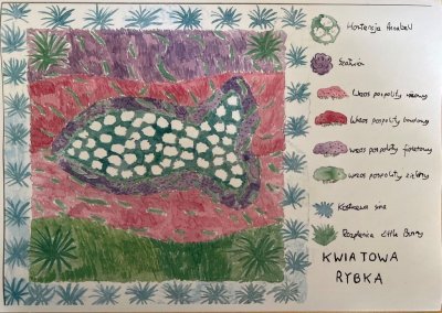 Praca Igora Ziomka z Amerykańskiej Szkoły Podstawowej  pt. „Kwiatowa rybka” (materiały Wydziału Ogrodnika Miasta) 