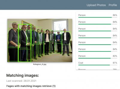 Zrzut ekranu aplikacji NetWatch do odnajdywania bezprawnie wykorzystanych zdjęć z fotografią kolegium prezydenta Gdyni użytą do fałszywej reklamy kursów językowych.