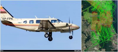 Samolot firmy MGGP Aero i mapa termowizyjnych lotów wykonanych ostatniej nocy nad Gdynią. Fot. Andrzej Kłos / skrzydla.org