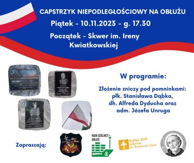 W piątek, 10 listopada, o godz. 17:30, rozpocznie się uroczystość Capstrzyku Niepodległościowego przy tablicy płk. Stanisława Dąbka. Fot. mat. org.