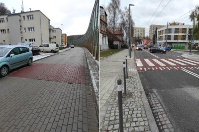 próg zwalniający oraz wyniesione przejście dla pieszych