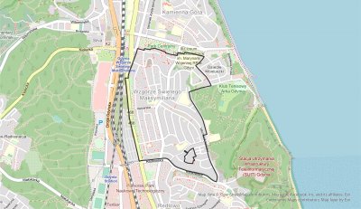Granice konsultowanego planu dla dzielnic w obrysie 