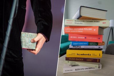 Kostka Literacka (po lewej) to statuetka, jaką otrzymują laureaci Nagrody Literackiej Gdynia. Do tegorocznej edycji zgłoszono mnóstwo tytułów - część z nich widoczna na zdjęciu (po prawej) // fot. materiały NLG