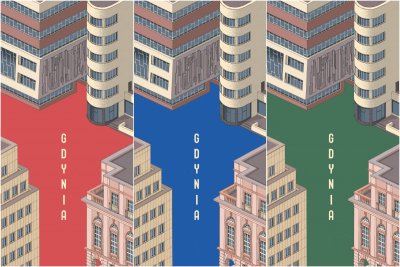 Nowy plakat Jana Rutki w trzech kolorach (czerwonym, niebieskim i zielonym): widok na 10 lutego i 3 maja