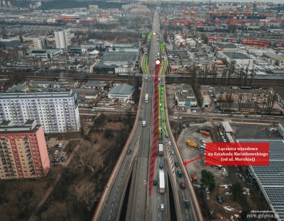 Schemat organizacji ruchu po zamknięciu głównego ciągu Estakady Kwiatkowskiego (fot. Marcin Mielewski / Zarząd Dróg Miejskich)
