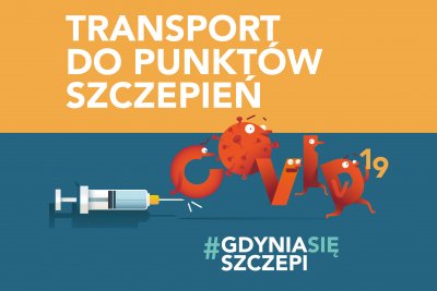 Grafika ze strzykawką i napisem: Transport do punktów szczepień