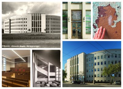Collage ze zdjęć Sądu Rejonowego przed, po i w trakcie renowacji // fot. Biuro MKZ i Bartłomiej Ponikiewski
