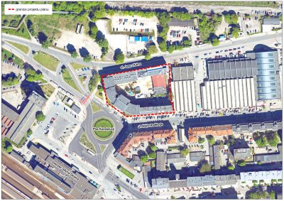 Ortofotomapa części dzielnicy Śródmieście, rejonu placu Konstytucji oraz ulic Jana z Kolna i Wójta Radtkego (materiały BPPMG)