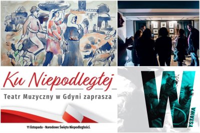 Kolaż zdjęć, od lewego górnego zgodnie z zegarem: Wystawa 