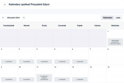 Kalendarz spotkań Prezydent Miasta Gdyni w Biuletynie Informacji Publicznej Urzędu Miasta Gdyni (zrzut ekranu z BIP-u)