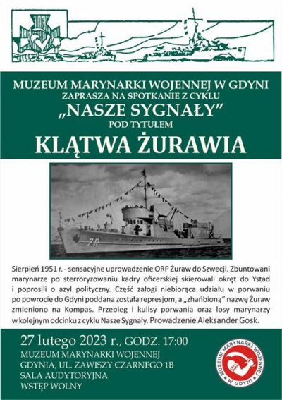 zielona grafika z okrętem i napisem klątwa żurawia