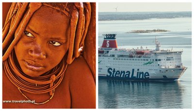 Kolaz zdjęć: Namibia. Przez pustynię i busz, fot. www.travelphoto.pl. Stena Spirit podczas podejścia do portu w Karlskronie, fot. mat. prasowe Stena Line.