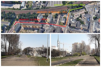 Obecny wygląd al. 17 Grudnia oraz wizualizacja nowej trasy rowerowej // fot. ZDiZ