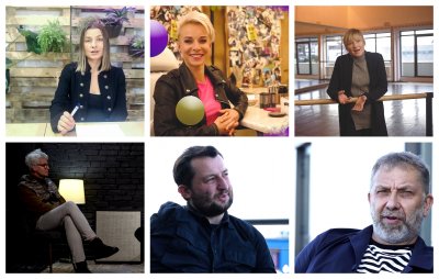 Depesza kulturalna. Kolaż zdjęć, od lewego górnego zgodnie z zegarem: Agata Abramowicz, Maria Trębińska, Joanna Semeńczuk, Piotr Metz, Michał Miegoń, Marcin Borchardt. Źródło: zrzuty ekranu