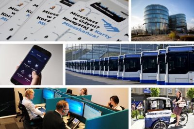 Gdynia - Smart City | Na zdjęciach: Karta Mieszkańca, PPNT Gdynia, aplkacja z Asystentem Mieszkańca, autobusy ZKM Gdynia, Gdyńskie Centrum Kontaktu, rower CARGO