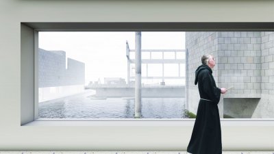 Wizualizacja projektu klasztoru w miejscu torpedowni przy plaży na Babich Dołach // materiały Politechniki Wrocławskiej