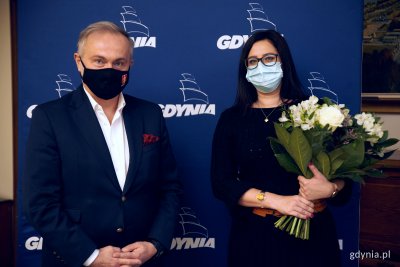 Prezydent Gdyni Wojciech Szczurek i nowo powołana dyrektor Gdyńskiego Centrum Informatyki Anna Byczkowska