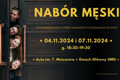 Grafika promująca męski nabór do Akademickiego Chóru Uniwersytetu Morskiego w Gdyni (materiały prasowe/ fot. Katarzyna Białogrodzka)