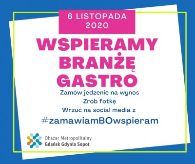 Plakat informujący o akcji 6 listopada: #zamawiamBOwspieram!, która ma wesprzeć gdyńską gastronomię, mat. OMGGS