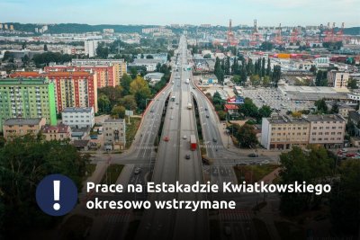 Lotnicze zdjęcie, estakada Kwiatkowskiego, jezdnia, port, Obłuże, napis 