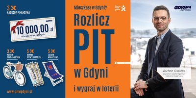 Grafika promująca 6. edycję loterii „Rozlicz PIT w Gdyni” // materiały prasowe