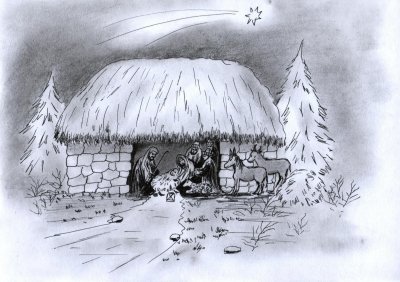W drodze na pasterkę // rys. Marian Busler