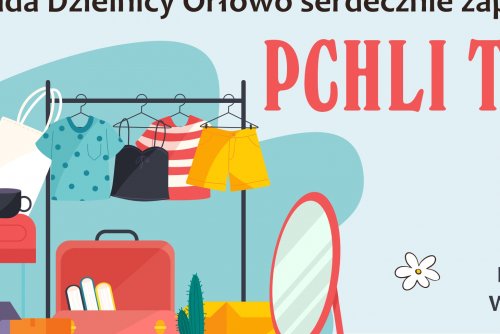 Plakat z graficznym przedstawieniem przedmiotów, które można kupić na pchlim targu.