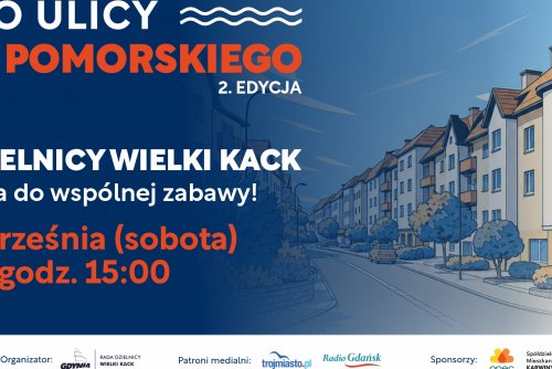 Plakat z graficznym zdjęciem ulicy Gryfa Pomorskiego.