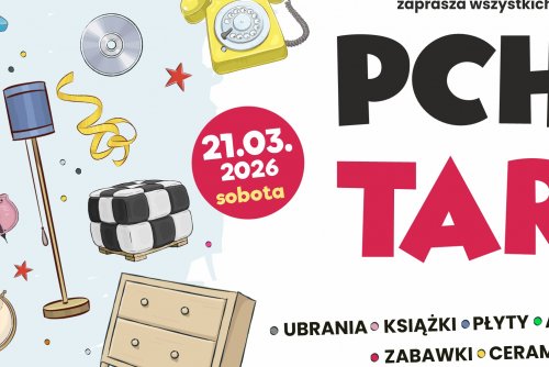 Plakat z graficznym przedstawieniem przedmiotów, które można kupić na pchlim targu