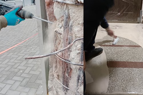 Prace przy filarze budynku YMCA i renowacja klatki schodowej budynku przy ul. Świętojańskiej 104 (fot. M. Studniak /  zasoby Biura MKZ)