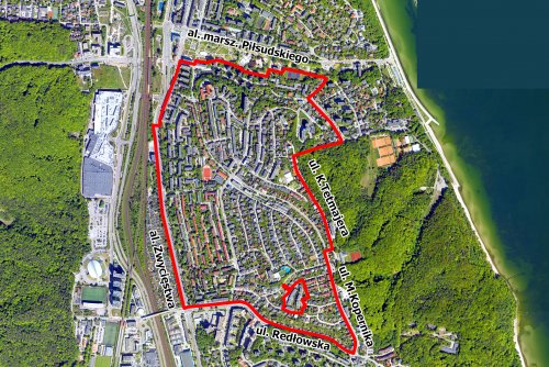 Rejon objęty planem (ortofotomapa, mat. Biura Planowania Przestrzennego Miasta Gdyni)