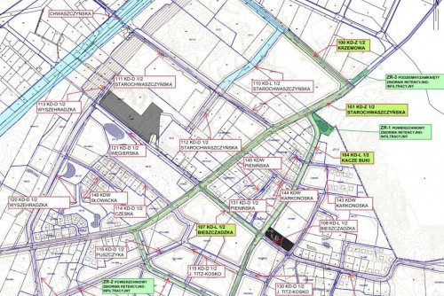 Budowa dróg wraz i infrastrukturą na terenie części dzielnicy Wielki Kack - tzw. Kacze Buki (wyrys sporządziła Aleksandra Sokołowska z Wydziału Inwestycji Urzędu Miasta Gdyni)